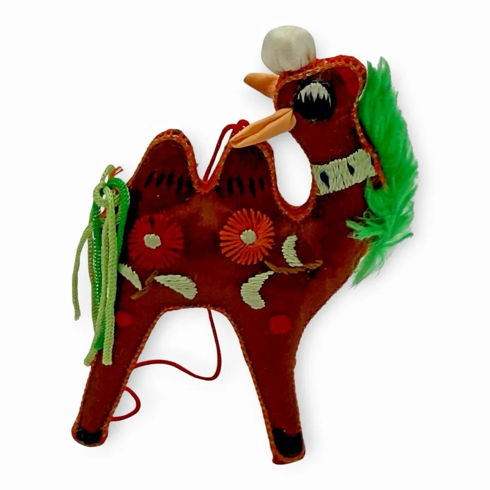 Handmade Camel Silk Fabric Ornament Embroidered Folk Art Figure Vintage